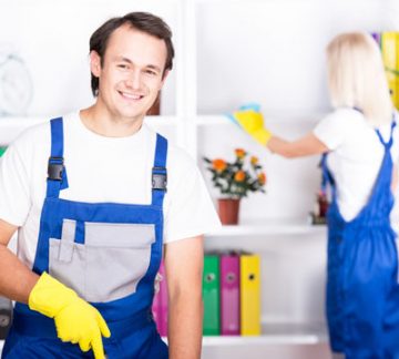Professional cleaning of living room with their team